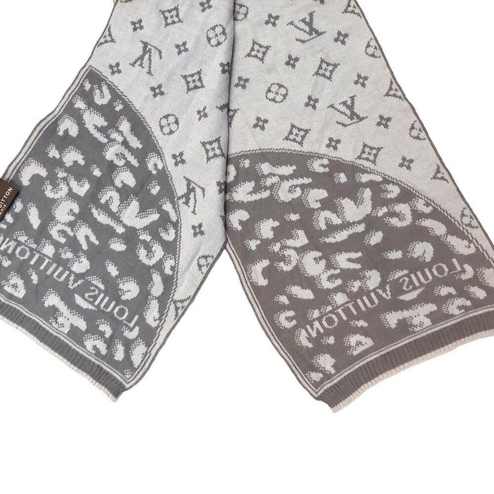 VUITTON LV Vintage Woven Print Medium Gray on Gray Scarf Scarves - Picture 8 of 10